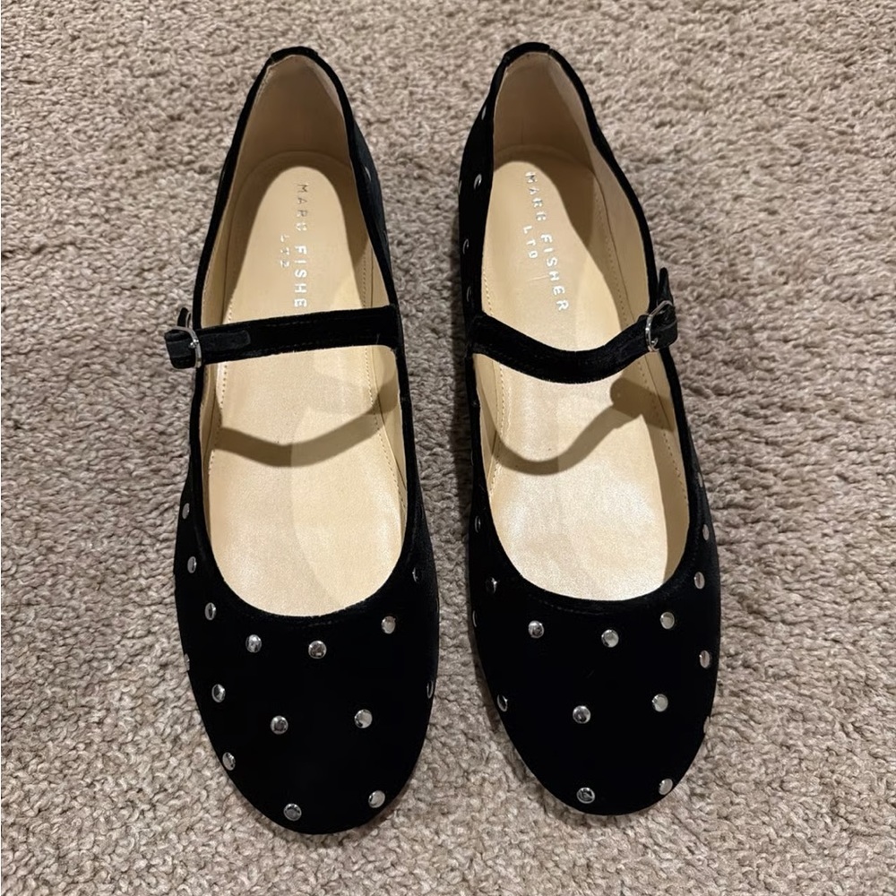 Eileen Fisher Black Flats with Silver Accents